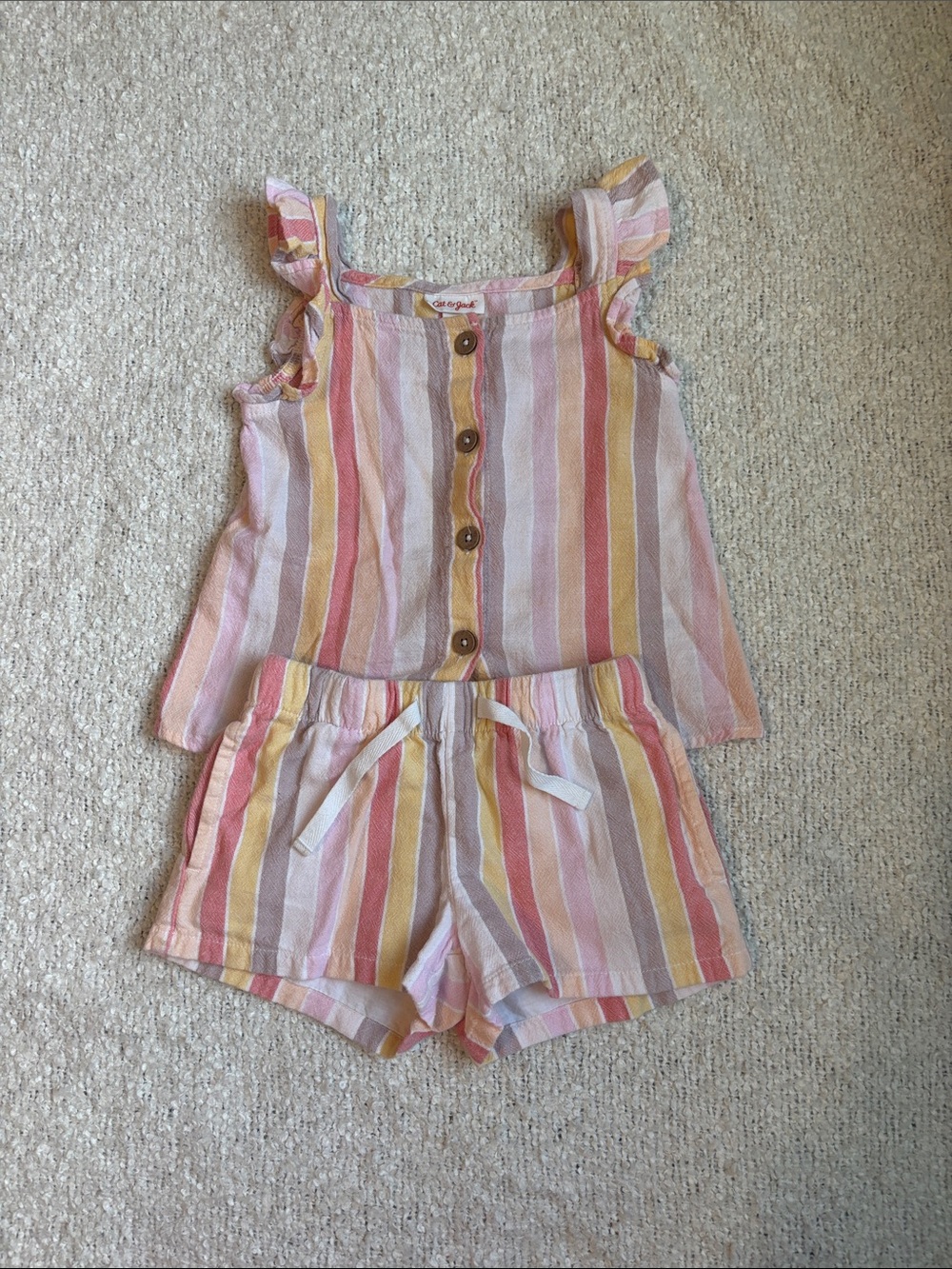 Cat & Jack Pink Yellow Stripe Girls Matching Set